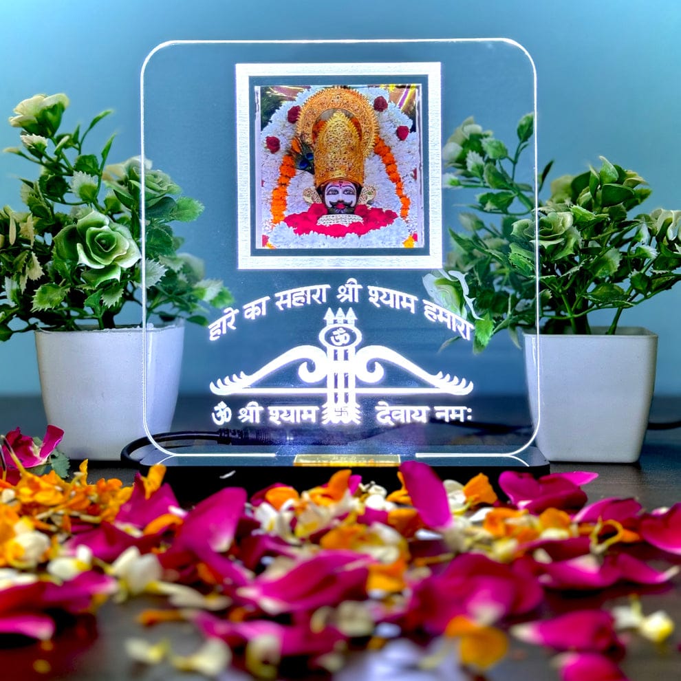 Khatu Shyam Ji LED Acrylic Photo Frame | 6x7 inch | हारे का सहारा श्री श्याम हमारा | Spiritual Night Lamp with Adapter